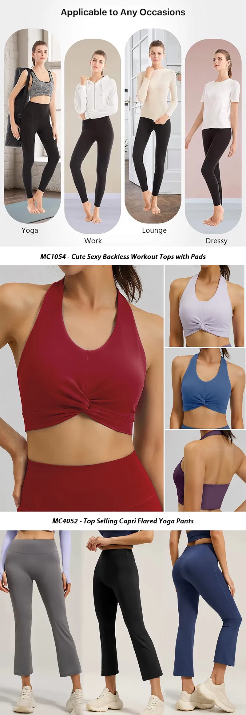 Roupas de treino sexy sem costas para fabricação original, sutiã esportivo com almofadas removíveis, blusa de exercício halter de nylon e spandex premium para mulheres