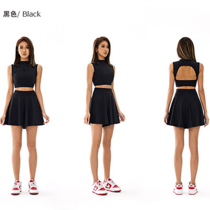 Conjunto de roupas femininas de tênis, saia curta, colete esportivo justo, roupas de yoga, blusa respirável para corrida e fitness, atacado