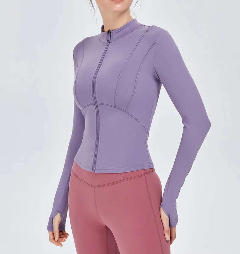 Moletons Slim com Zíper Frontal para Mulheres, Tops de Yoga Atletas, Jaquetas de Manga Longa para Academia, Roupas de Fitness