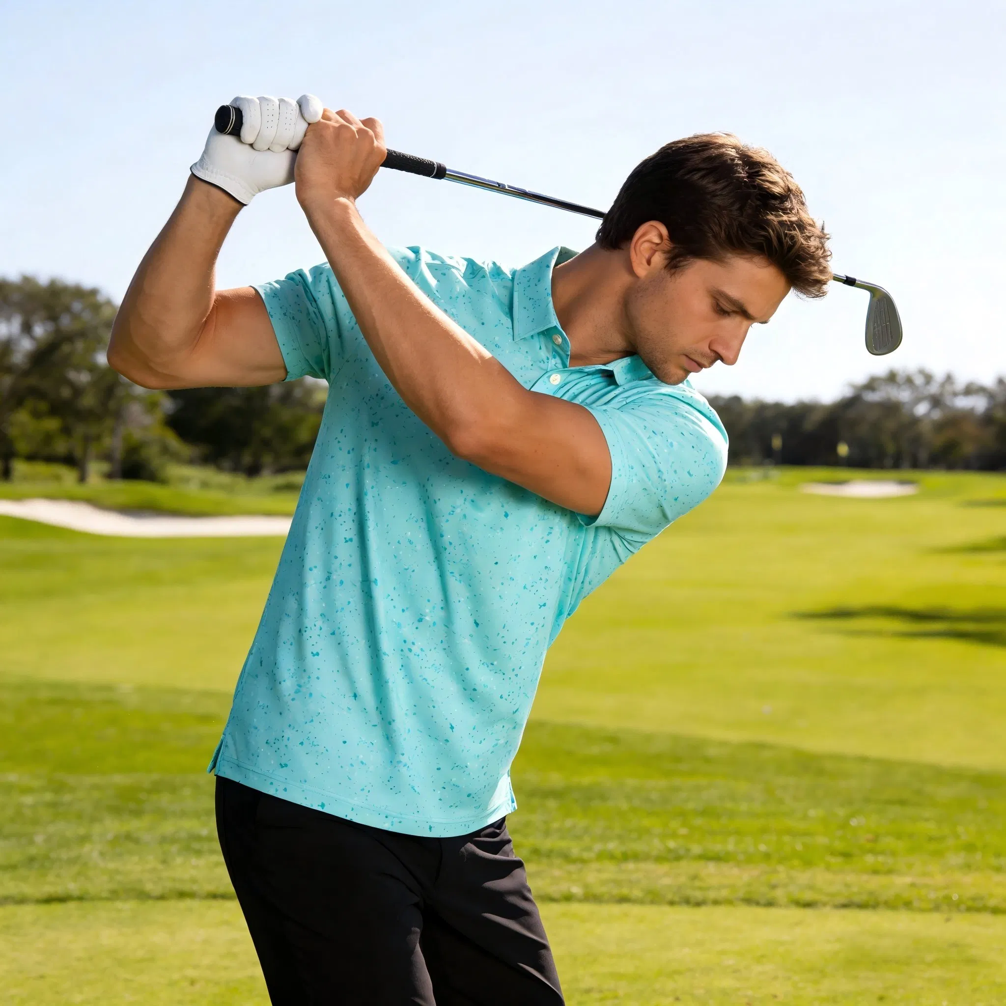 Bordado Personalizado Camisa Polo Masculina de Golfe Manga Curta Roupas de Golfe