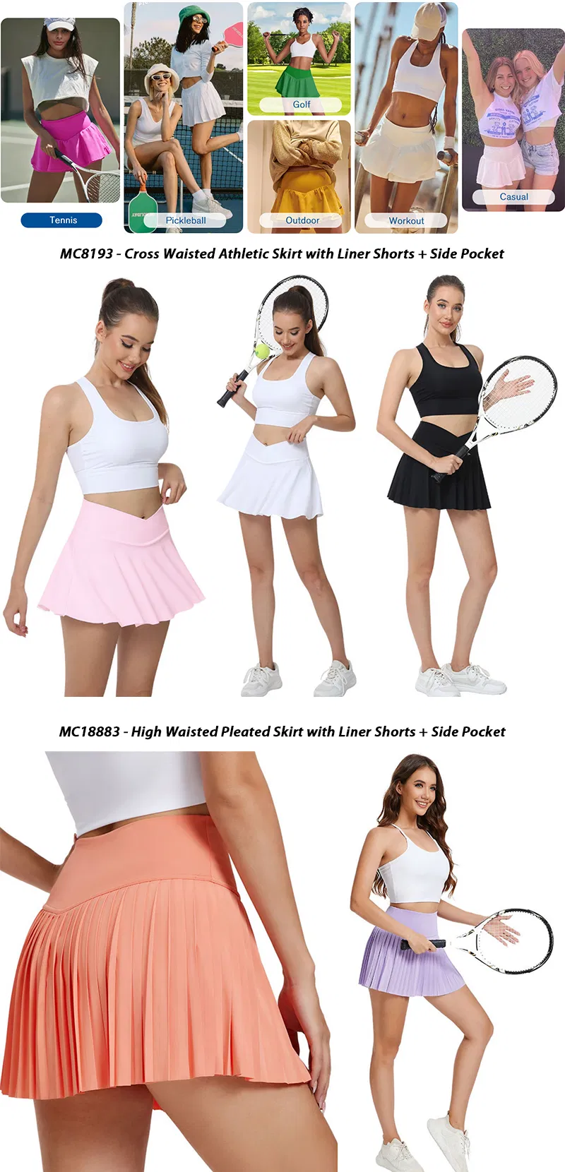 Saia com cintura subida suave Premium Dail Sportswear mais vendida com calções e bolso