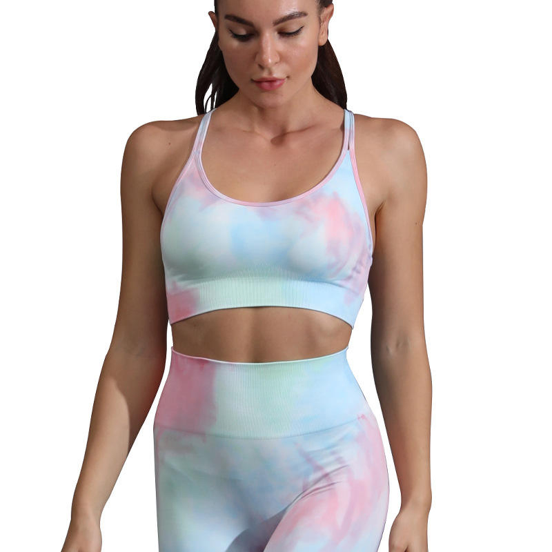 Novas Roupas de Fitness Tricotadas Sem Costura com Estampa Tie-Dye para Mulheres, Roupas de Yoga para Atividades ao Ar Livre, Roupas de Yoga Hip em Pêssego