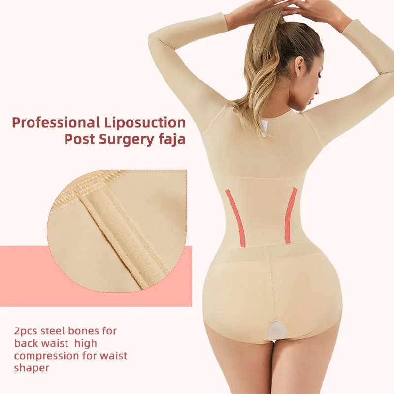 Sem Pressão no Quadril 4PCS Corpete de Aço Shapewear Garment de Compressão Pós-Operatória Fajas Colombianas Pós-Cirurgia com Sutiã
