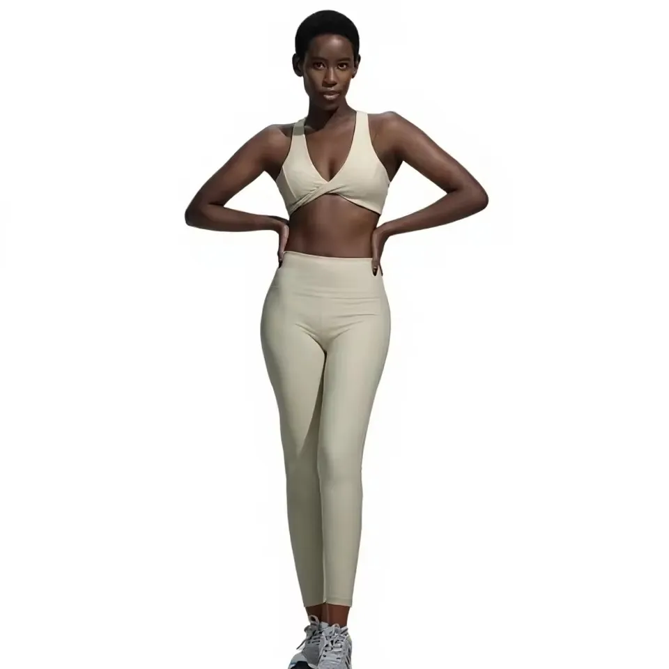 Conjunto de Roupas de Yoga para Academia, Roupa Casual, Roupa Íntima Feminina, Ajuste Justo, Secagem Rápida, Alto Suporte, Sutiã com Alças Cruzadas e Leggings de Yoga, Roupas de Esporte