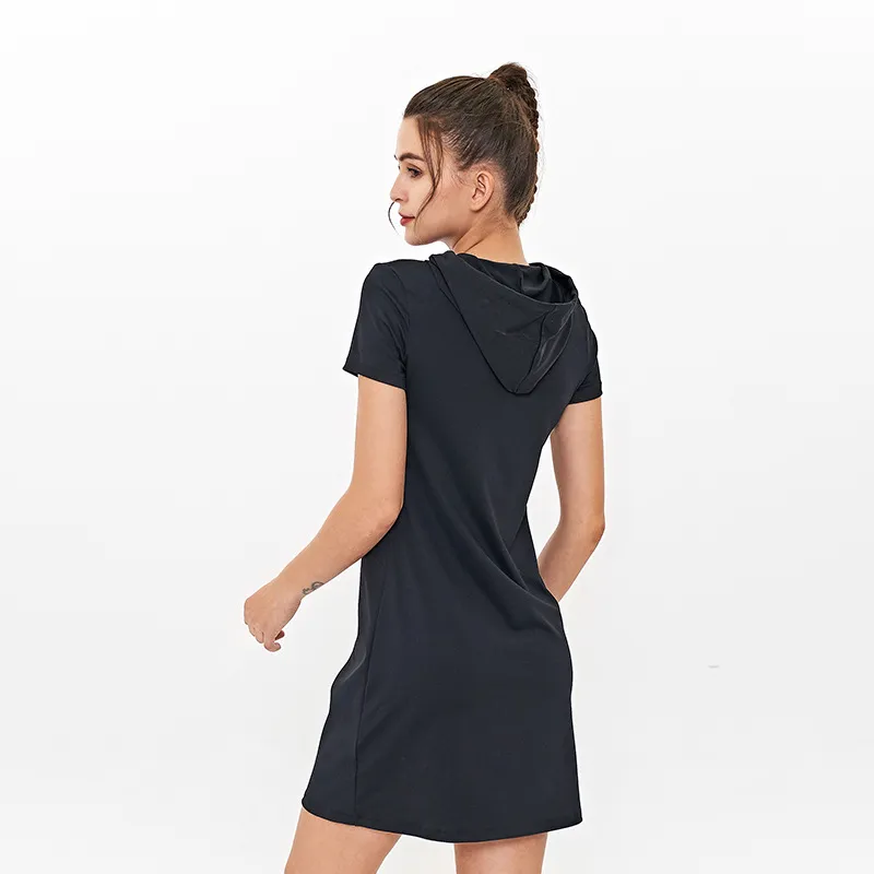 Vestido com Capuz em Alta Venda, Manga Curta, Vestido Casual, Roupas de Ginástica e Fitness