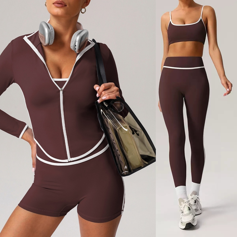 Conjuntos de Treino em Patchwork por Atacado 6 Roupas de Yoga com Compressão Listradas para Mulheres, Conjuntos de Jogging Casuais e Elásticos, Roupas de Ginásio para Tênis, Vestuário Atlético