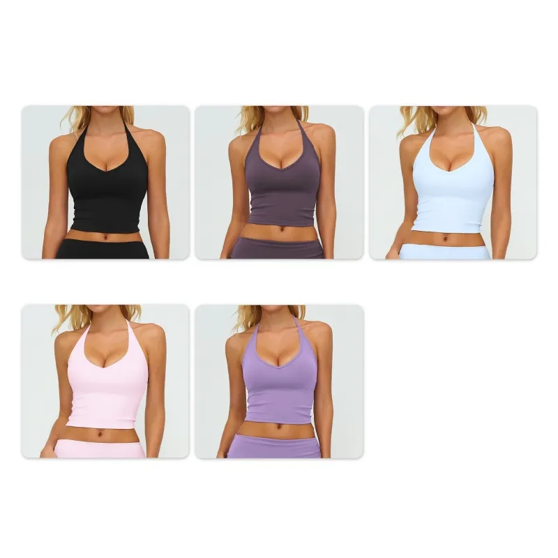 Colete de Yoga Feminino Fitness V-Neck Halter Neck Sutiã de Yoga Ajustado Moda Colete Esportivo Calças Longas de Perna Larga Roupas de Academia