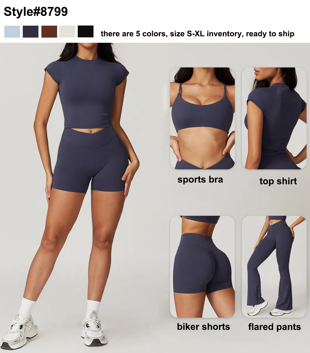 Conjunto de Yoga Personalizado 4 Peças Roupas de Fitness para Mulheres Top Cropped Shorts de Ciclismo Leggings de Cintura Alta Roupas Atléticas Conjunto de Treino Roupas Esportivas
