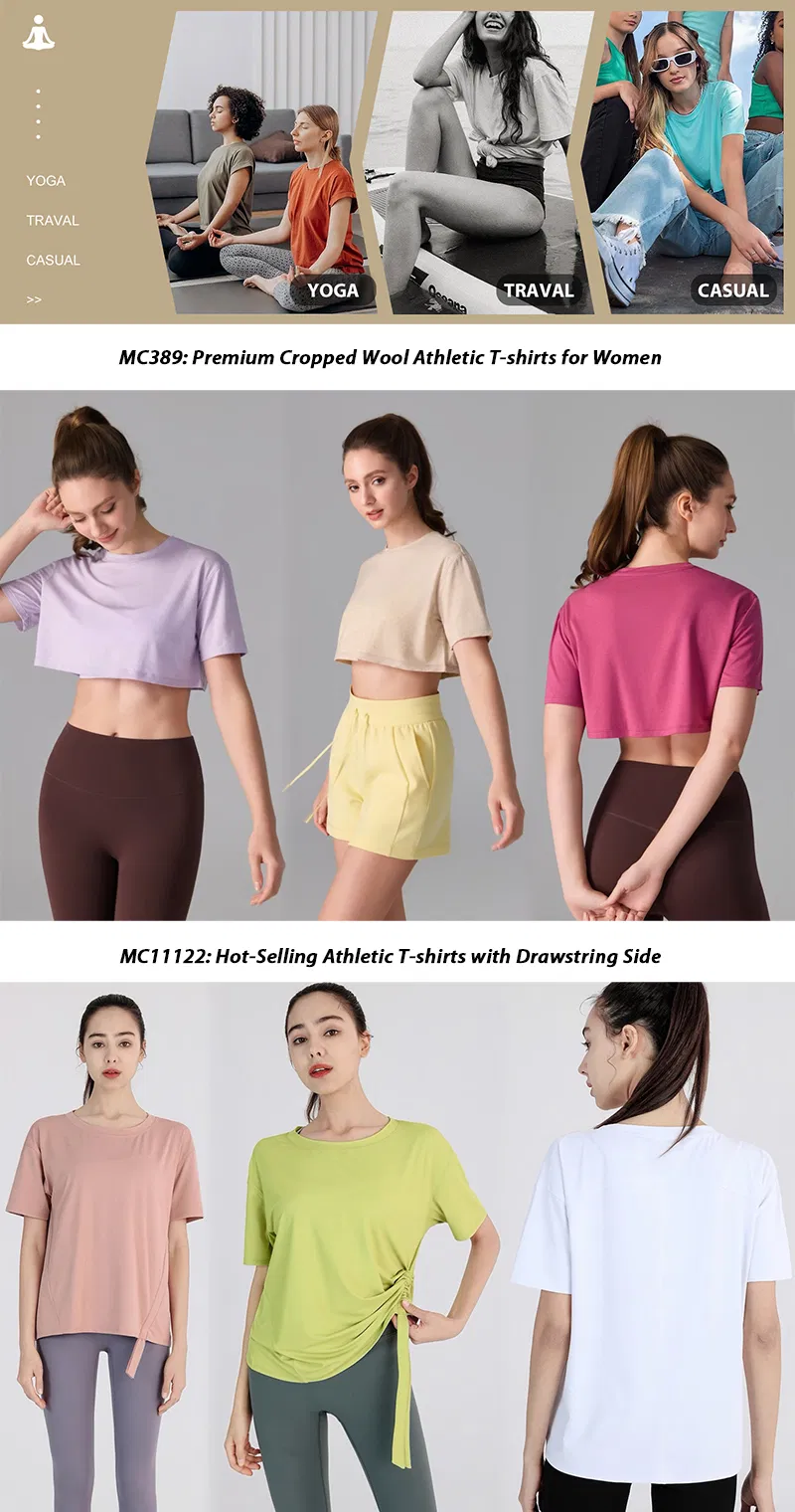 Hot Selling Senhoras Lifestyle Desporto vestuário Premium Wool curto T-shirt recortada com manga