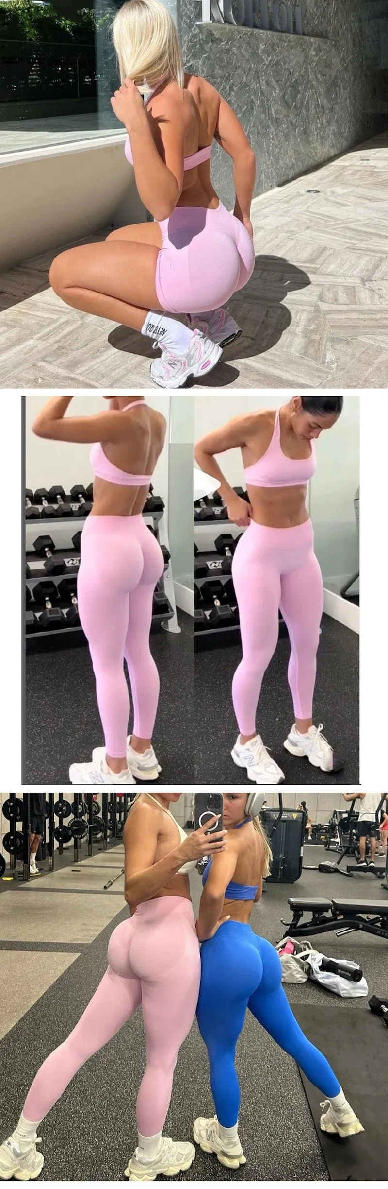4 Conjunto de Treino Sexy Sem Costura para Mulheres, Sutiã Halter Neck Personalizado + Shorts de Bumbum + Leggings de Yoga, Roupas de Atividade para o Ginásio