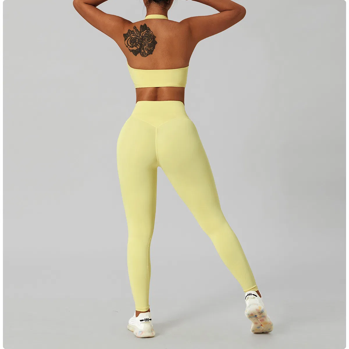 Conjunto de Roupas de Esporte Femininas para Yoga 2 Peça Conjunto de Treino Rápido Secagem Top Leggings Alta Elasticidade Sexy Academia Corrida Roupas de Fitness
