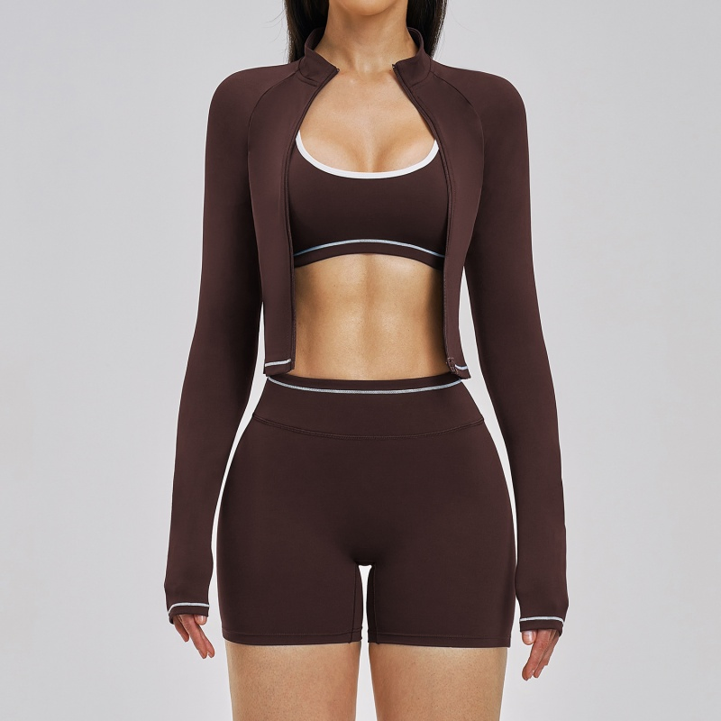 Roupas de Ginástica para Mulheres 3, Atacado Chinês de Roupas para Sutiã Esportivo, Jaqueta e Shorts