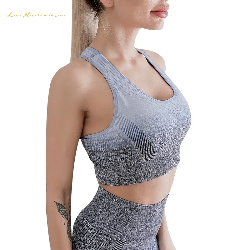 Conjunto de Yoga com Gradiente de Cor para Mulheres, Camiseta e Calças de Secagem Rápida, Roupas de Academia de Verão, Vestuário para Corrida e Fitness Ywcw0559