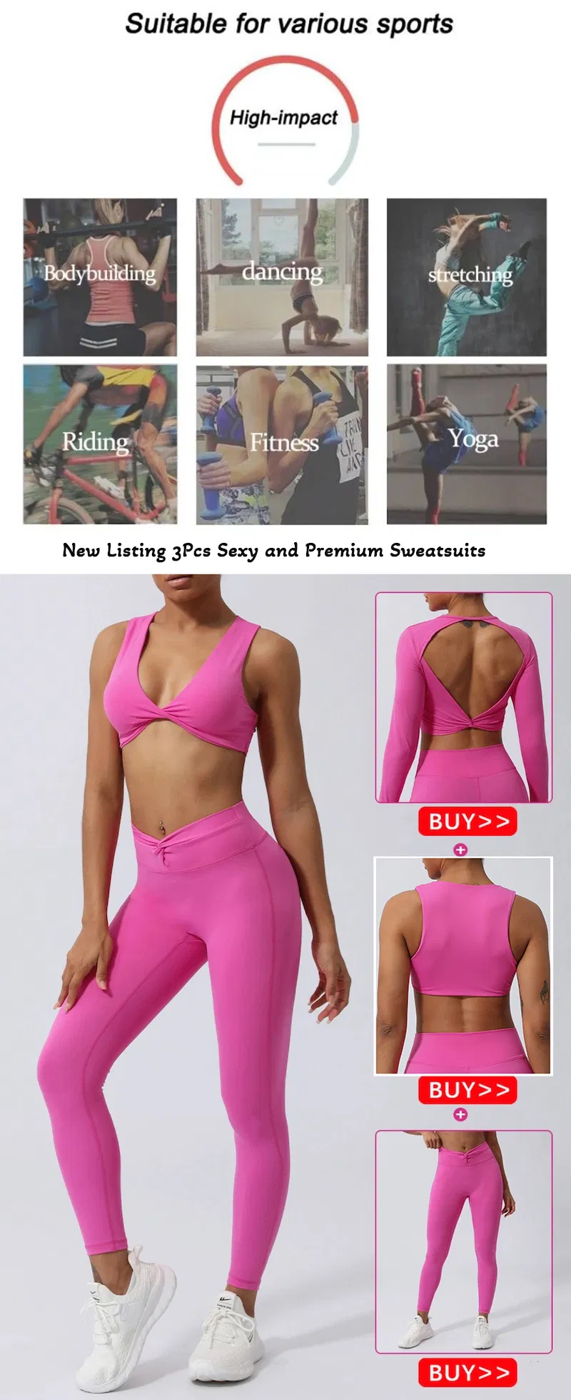 Tabela Visual e Descrição Detalhada do Produto de Roupas de Ioga