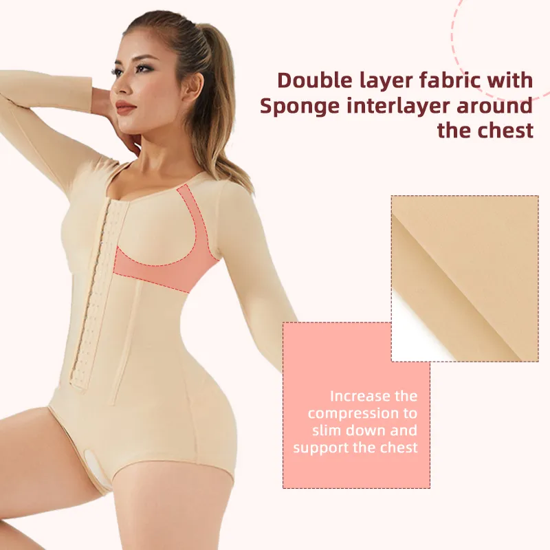 Sem Pressão no Quadril 4PCS Corpete de Aço Shapewear Garment de Compressão Pós-Operatória Fajas Colombianas Pós-Cirurgia com Sutiã