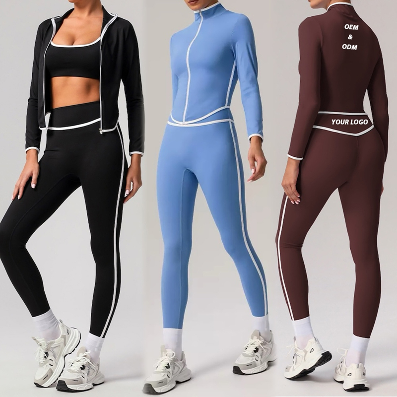 Conjuntos de Treino em Patchwork por Atacado 6 Roupas de Yoga com Compressão Listradas para Mulheres, Conjuntos de Jogging Casuais e Elásticos, Roupas de Ginásio para Tênis, Vestuário Atlético