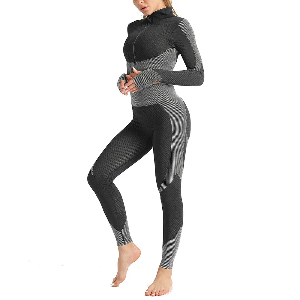 3 Conjunto de Peças Conjunto Esportivo Sem Costura Mulheres Correndo Roupas de Academia Traje Esportivo Top Cropped Calça de Yoga Conjunto de Treino Roupas de Fitness