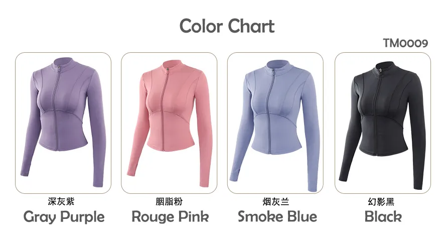 Moletons Slim com Zíper Frontal para Mulheres, Tops de Yoga Atletas, Jaquetas de Manga Longa para Academia, Roupas de Fitness