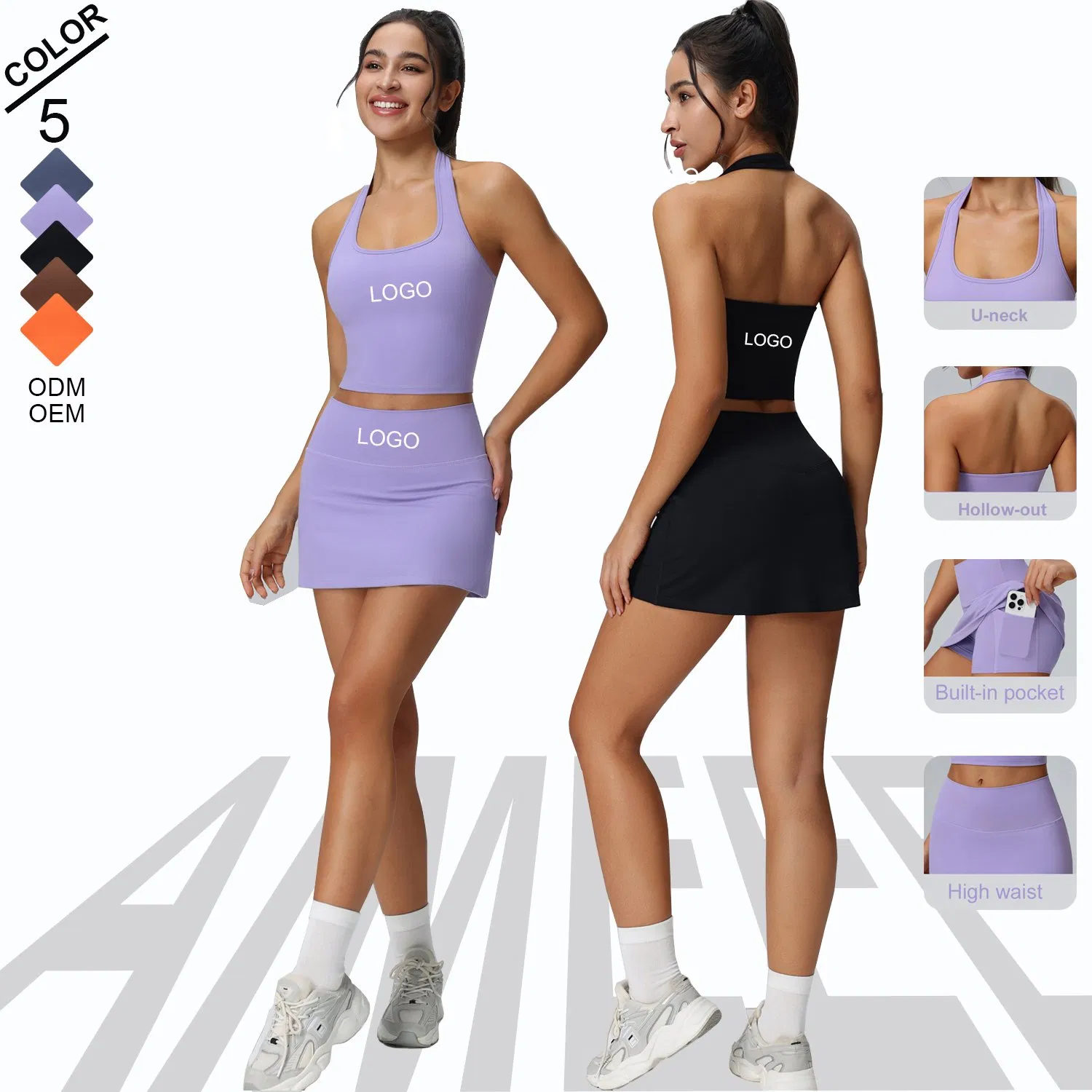 Vestido de Tênis Feminino com Bolso Roupas Esportivas Conjunto de Duas Peças para Atividades ao Ar Livre Roupas de Yoga