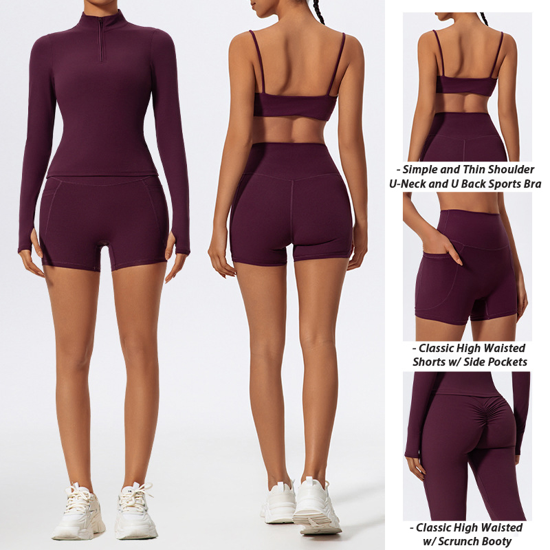 Conjunto de Treino Personalizado com Logo Tianchen 4PCS de Alta Qualidade, Respirável, Roupas de Academia para Mulheres, Sutiã Esportivo + Pulôver de Fitness + Shorts de Corrida + Calças de Yoga Flare