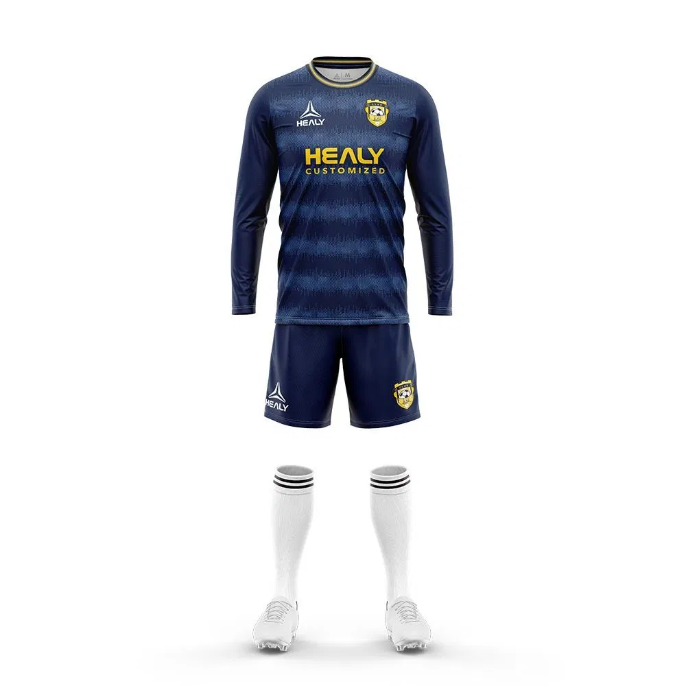Camisa de Futebol Personalizada para Homens com Manga Longa, Uniforme de Esporte Sublimado para Equipe de Futebol