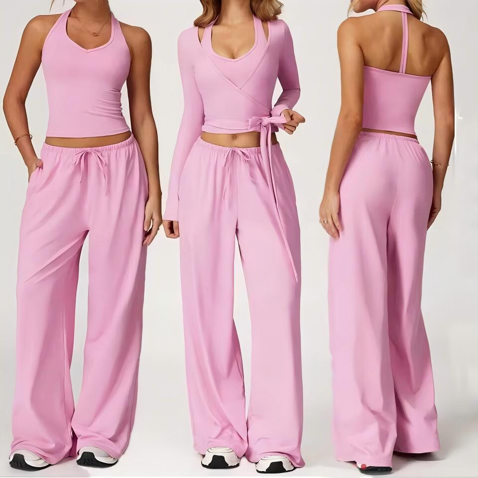2/3 Conjunto de Fitness para Mulheres Roupas de Esporte Conjuntos de Yoga Sutiã de Yoga com Decote Profundo Calças Flare Traje Esportivo Roupas de Academia Femininas Respirável Push up Conjunto de Treino