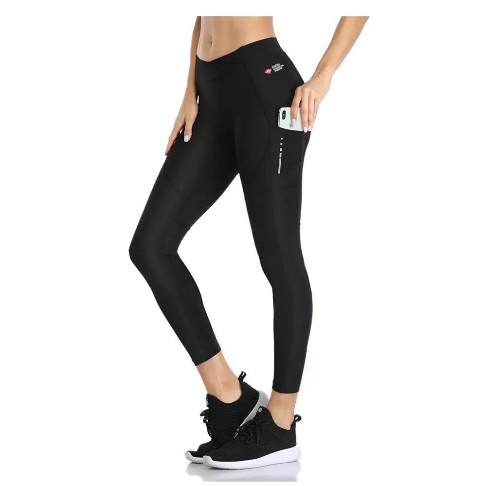 Roupas de Ciclismo Femininas com Cintura Alta 4D Capris Almofadados 7/8 Calças de Ciclismo com Bolsos