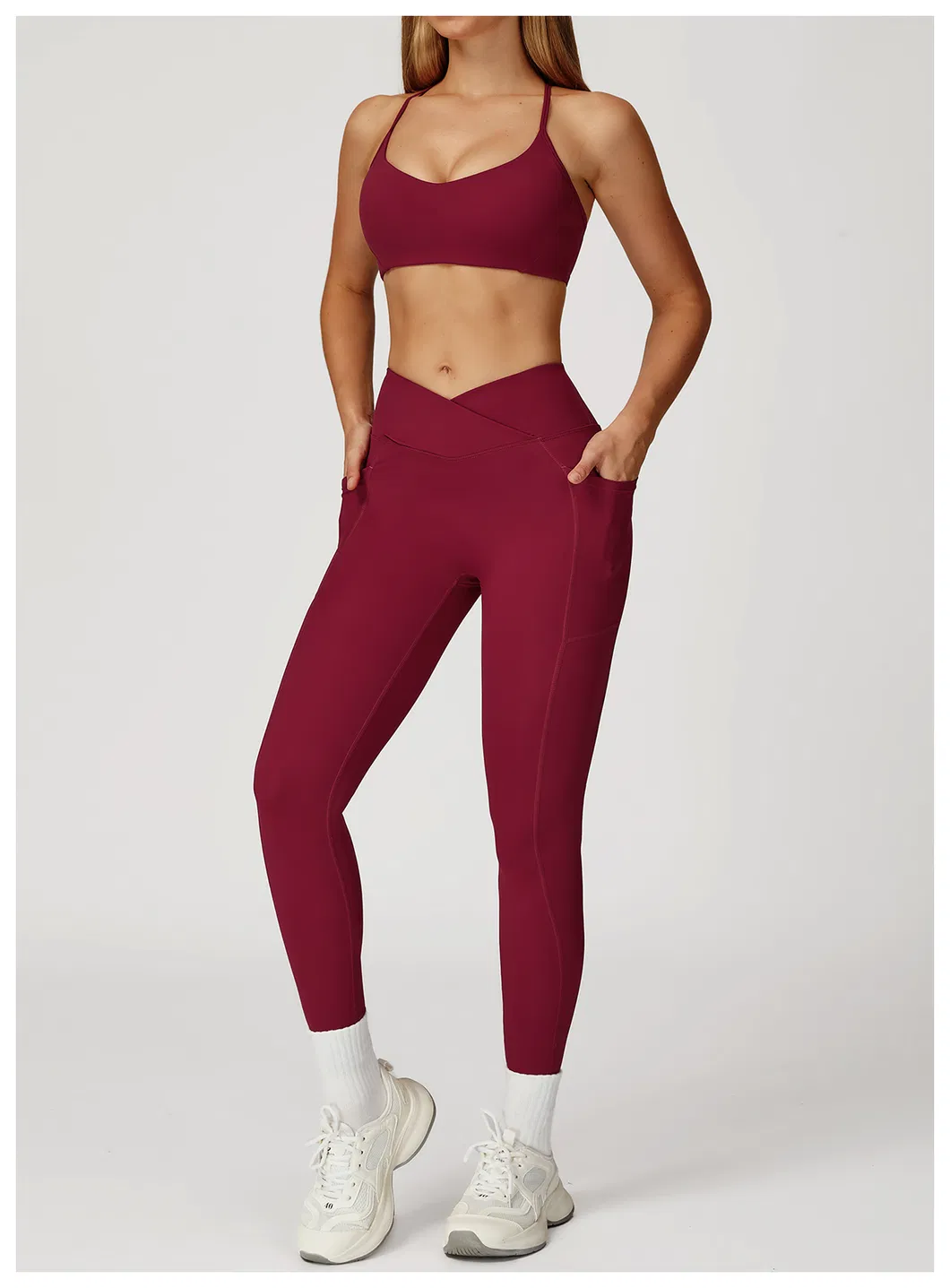 Sutiã esportivo longo com decote em V sexy para mulheres
