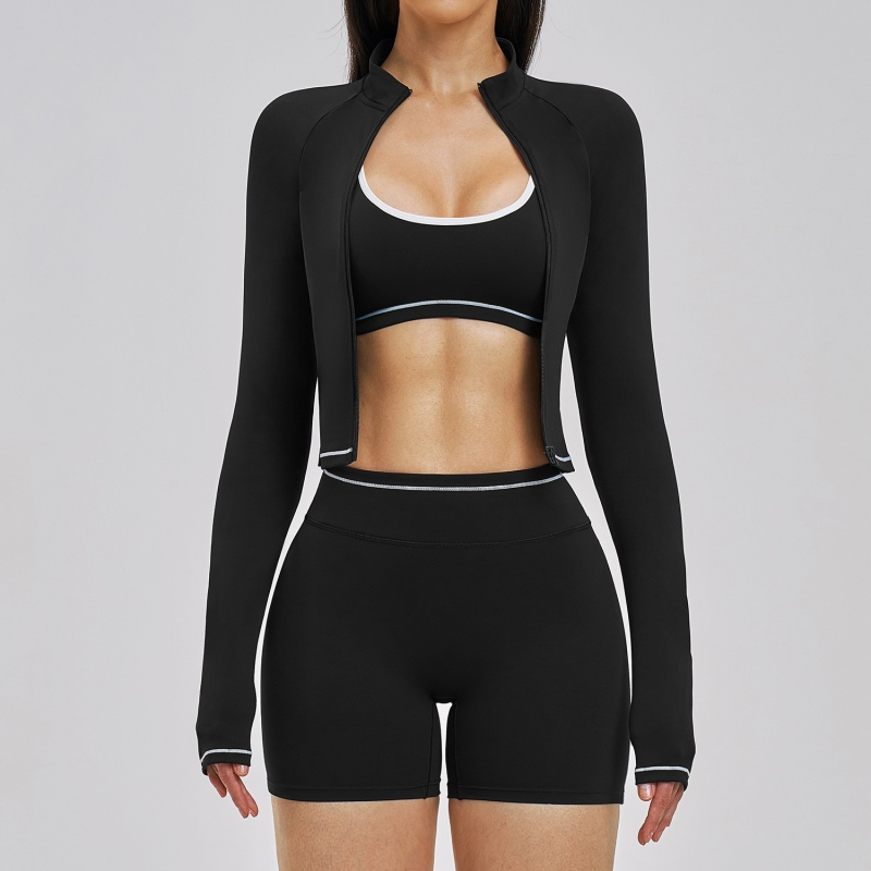 Roupas de Ginástica para Mulheres 3, Atacado Chinês de Roupas para Sutiã Esportivo, Jaqueta e Shorts