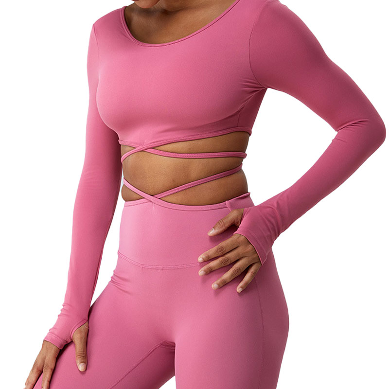 Novo Top de Yoga de Manga Longa com Cinto Fino para Mulheres, Camiseta Esportiva Respirável para Corrida, Roupas de Fitness Justas