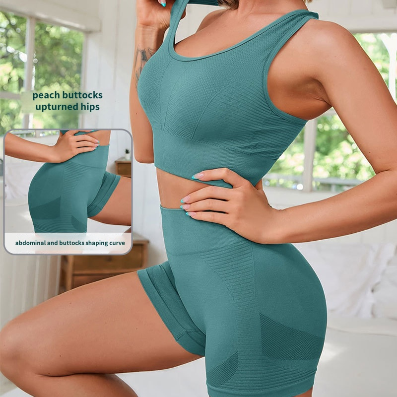 Calças de Yoga de Malha Sem Costura, Camiseta de Manga Curta, Roupas de Exercício para Corrida