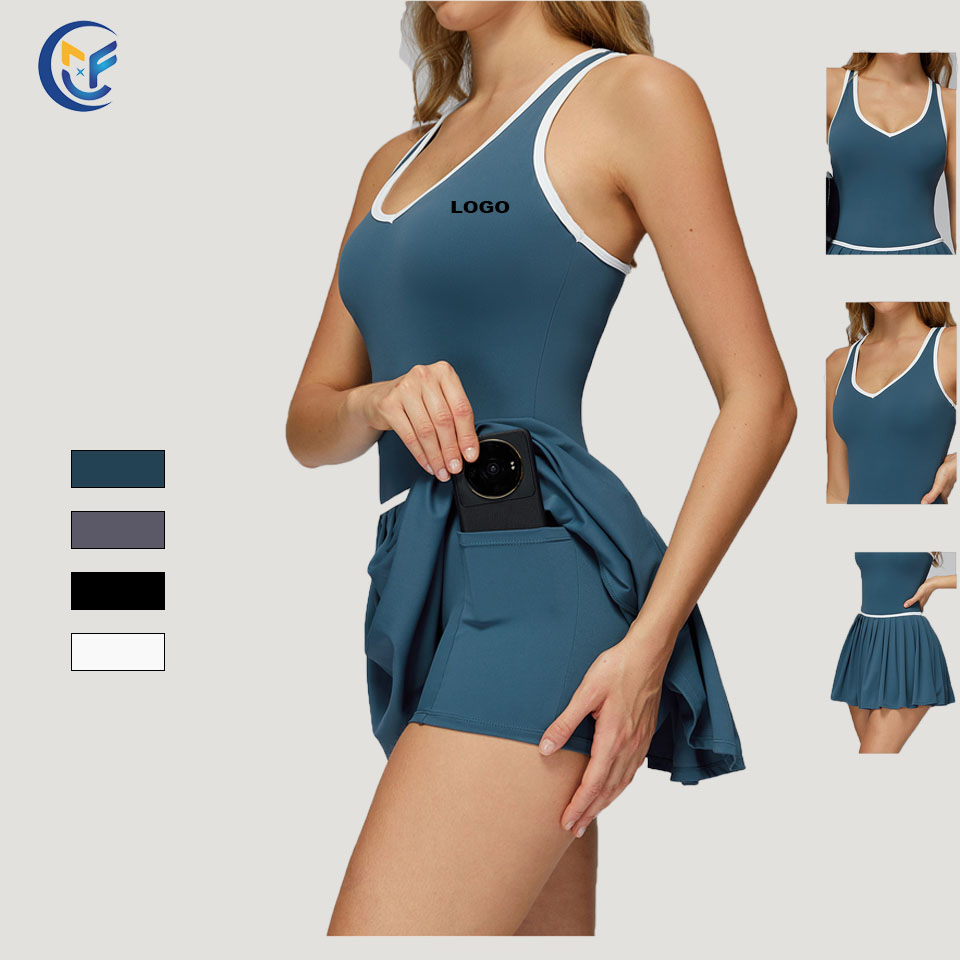 Roupas de Ginástica Femininas Personalizadas com Logo, Vestido Halter, Saia de Tênis