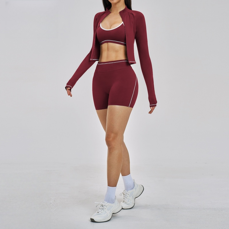 Roupas de Ginástica para Mulheres 3, Atacado Chinês de Roupas para Sutiã Esportivo, Jaqueta e Shorts