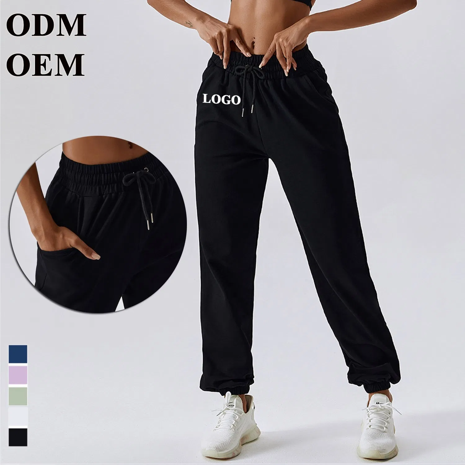 Calças Jogger Femininas Largas de Atacado com Cintura Alta, Elástico, Roupas de Esporte para Corrida com Bolso, Secagem Rápida, Leggings para Treino na Academia