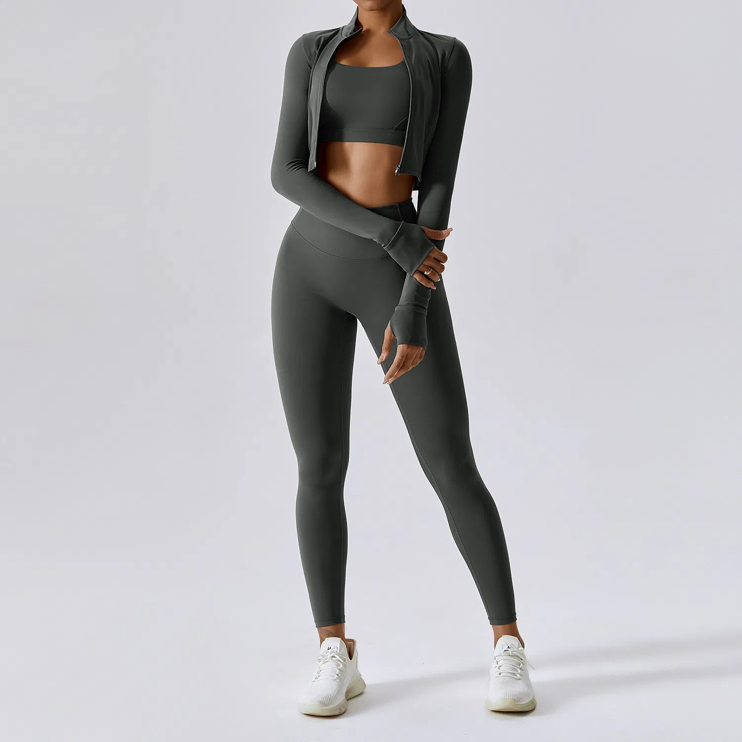 Roupas de Ginástica ao Ar Livre para Mulheres Conjuntos de Yoga 4PCS Shorts de Secagem Rápida, Top Cropped para Corrida, Jaqueta à Prova de Choque, Leggings de Cintura Alta, Sutiã Esportivo