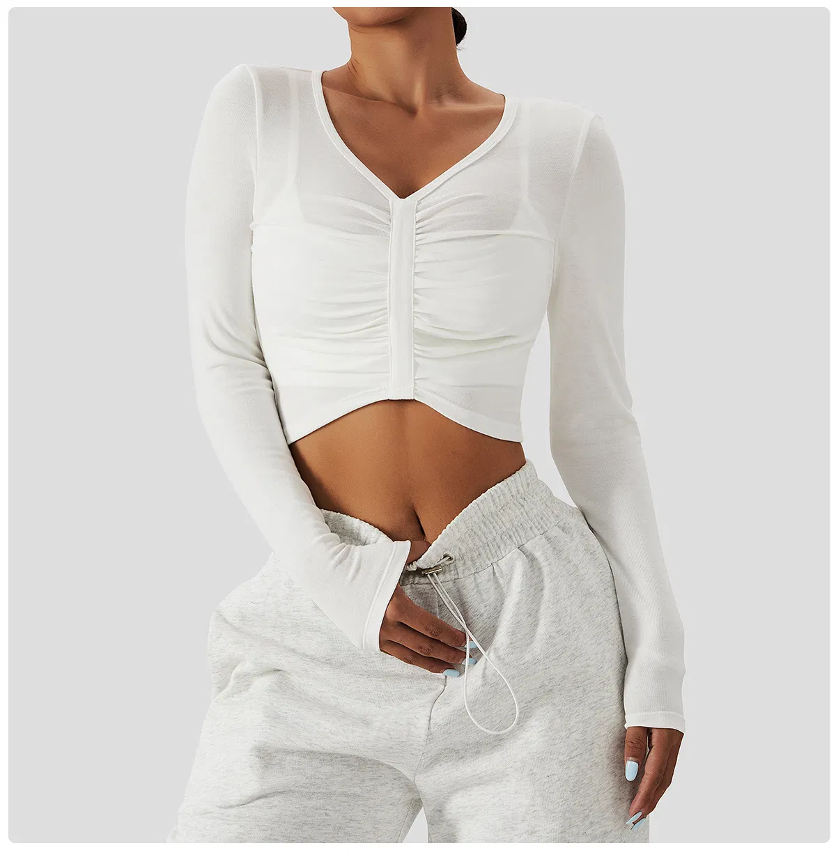 Camiseta de treino feminina de manga longa, cropped, canelada, respirável, para yoga, roupa de fitness, blusa de academia, top de corrida, suéter
