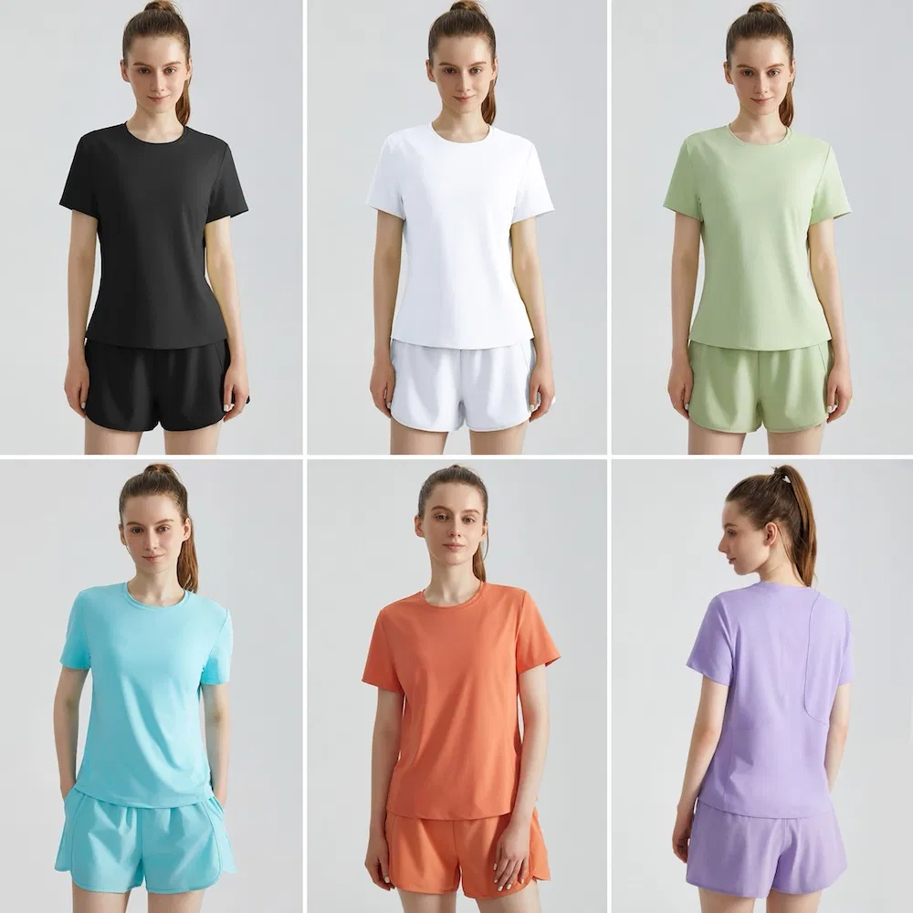 2PCS Estilo de vida e roupas esportivas acessíveis para mulheres, camiseta atlética de manga curta com gola redonda + shorts soltos para corrida, tênis, golfe e roupas de exercício