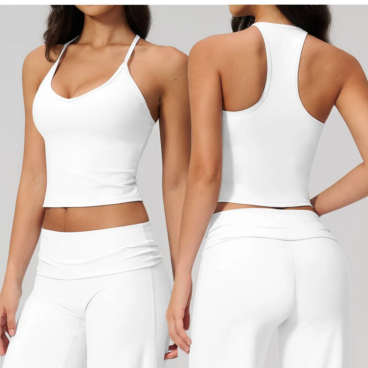 Conjunto de Roupas de Ginástica Femininas 5 Peças Básicas, Tops Cropped e Calças Retas com Cintura Dobrada, Shorts Casuais para Treino e Yoga, Roupas Esportivas