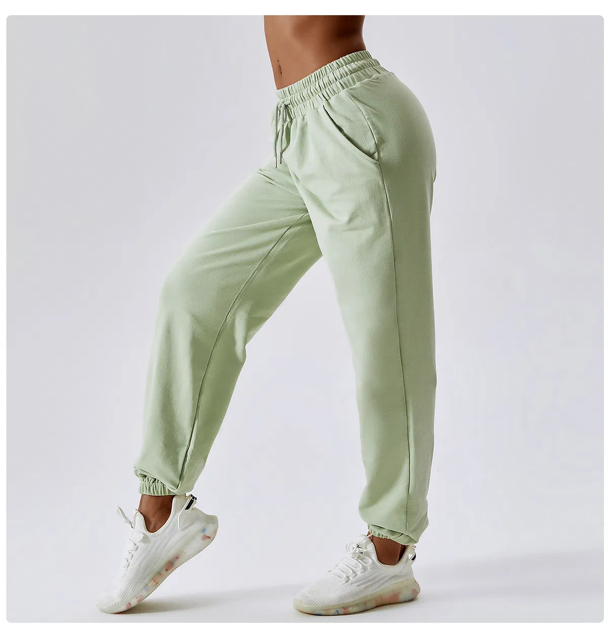 Calças Jogger Femininas Largas de Atacado com Cintura Alta, Elástico, Roupas de Esporte para Corrida com Bolso, Secagem Rápida, Leggings para Treino na Academia