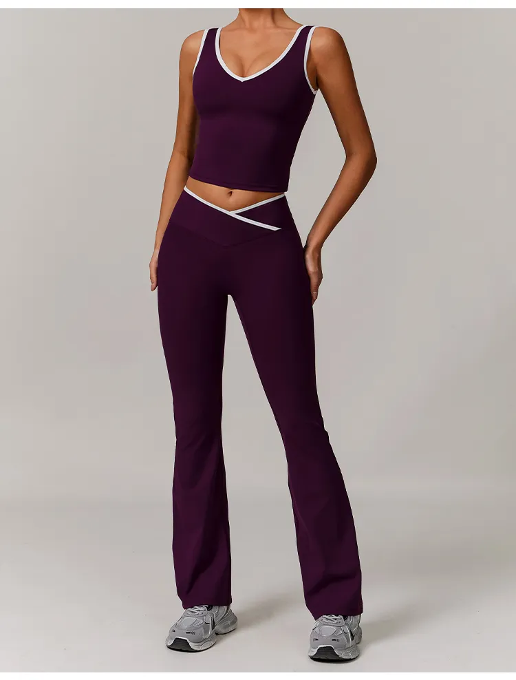 Roupas Atléticas Justas para Mulheres 2 Conjunto de Top e Calças que Absorvem o Suor para Yoga Ativo