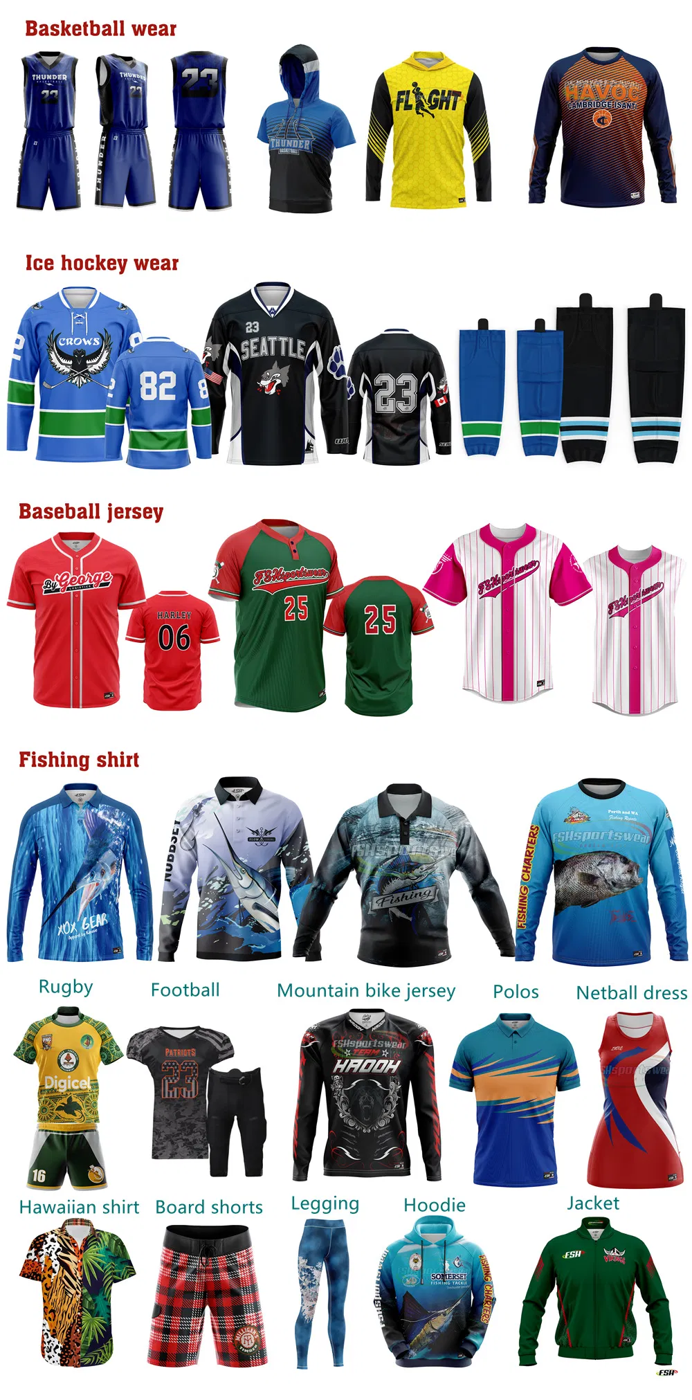Catálogo de vestuário desportivo