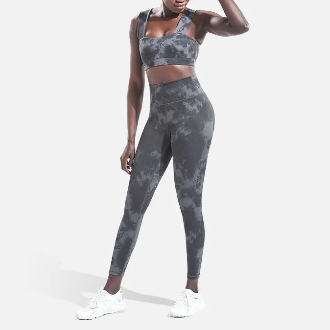 Conjunto de Treino Feminino Leggings de Cintura Alta Sutiã de Esporte Roupas de Academia