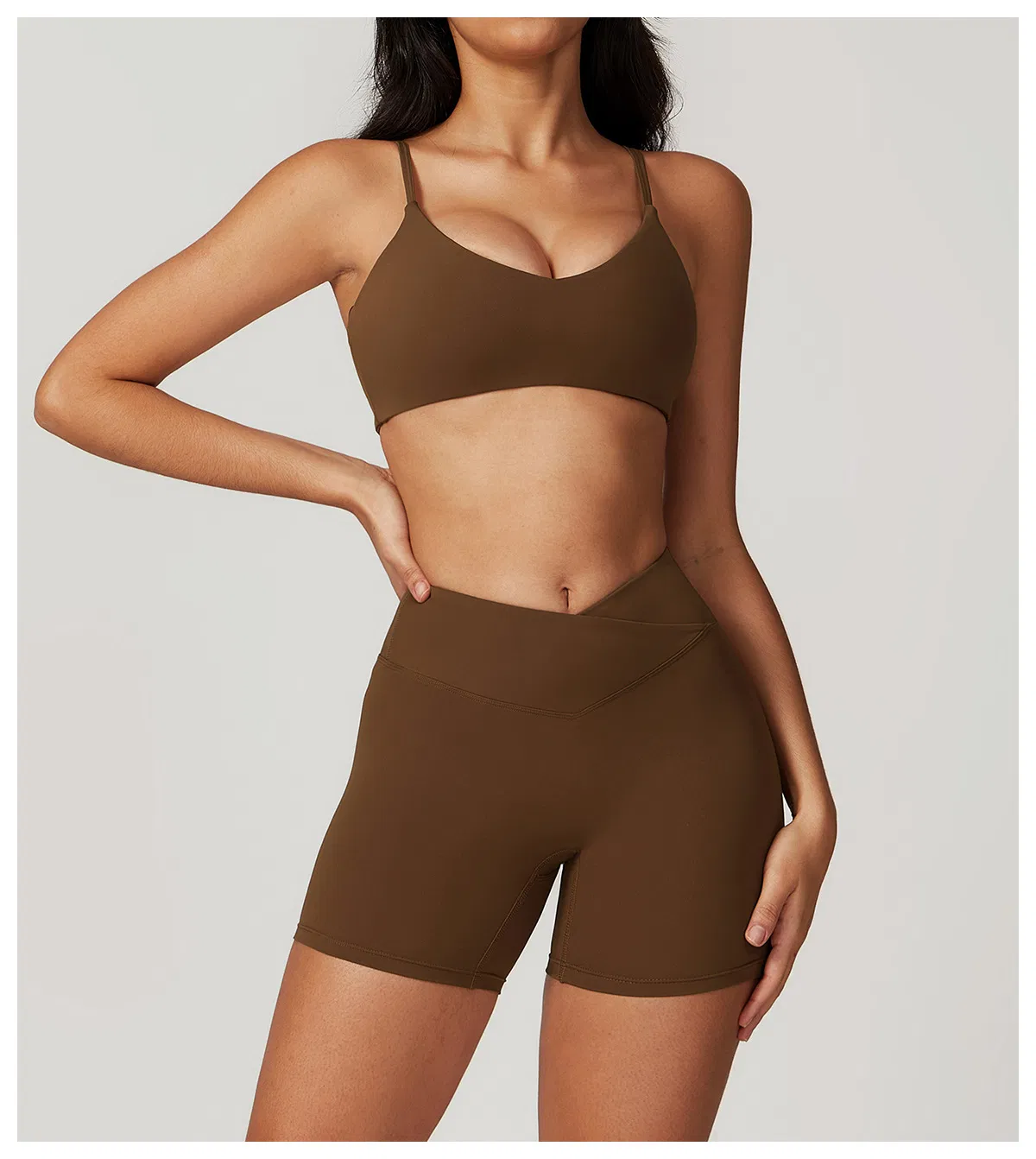 Conjunto de Yoga Personalizado 4 Peças Roupas de Fitness para Mulheres Top Cropped Shorts de Ciclismo Leggings de Cintura Alta Roupas Atléticas Conjunto de Treino Roupas Esportivas