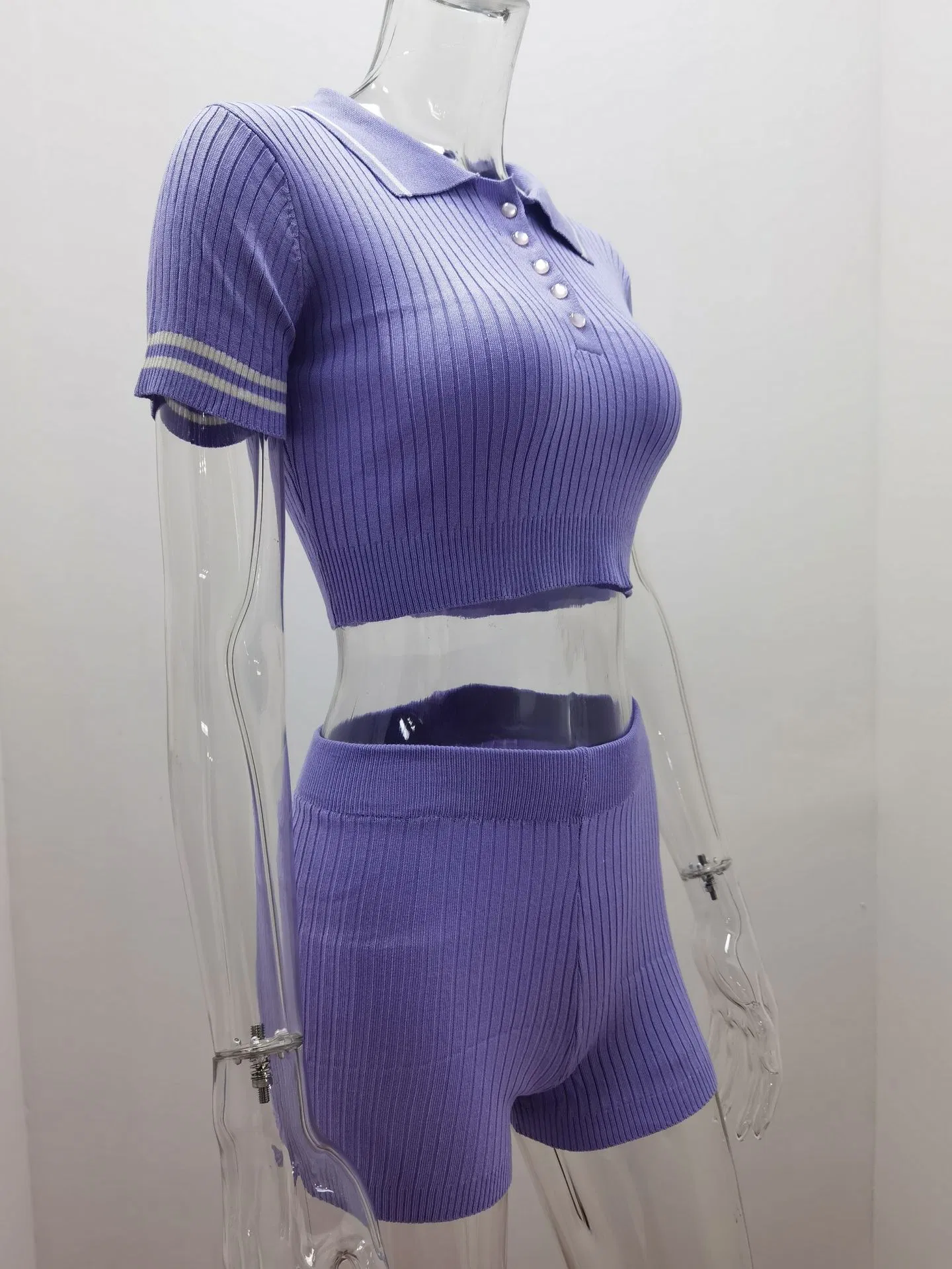 2025 Conjunto de Shorts Casuais Tricotados Sexy para Mulheres 2 Camiseta de Manga Curta Respirável e Ajuste Slim para Roupas de Golfe