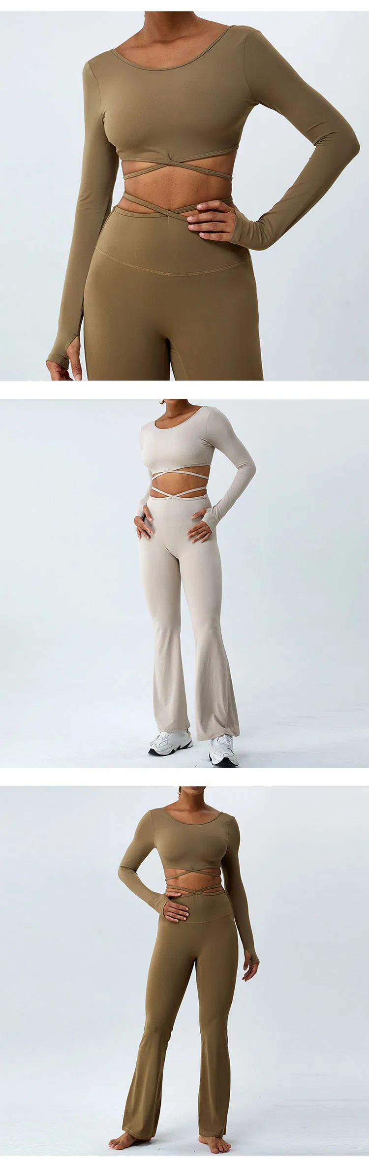 Novo Top de Yoga de Manga Longa com Cinto Fino para Mulheres, Camiseta Esportiva Respirável para Corrida, Roupas de Fitness Justas
