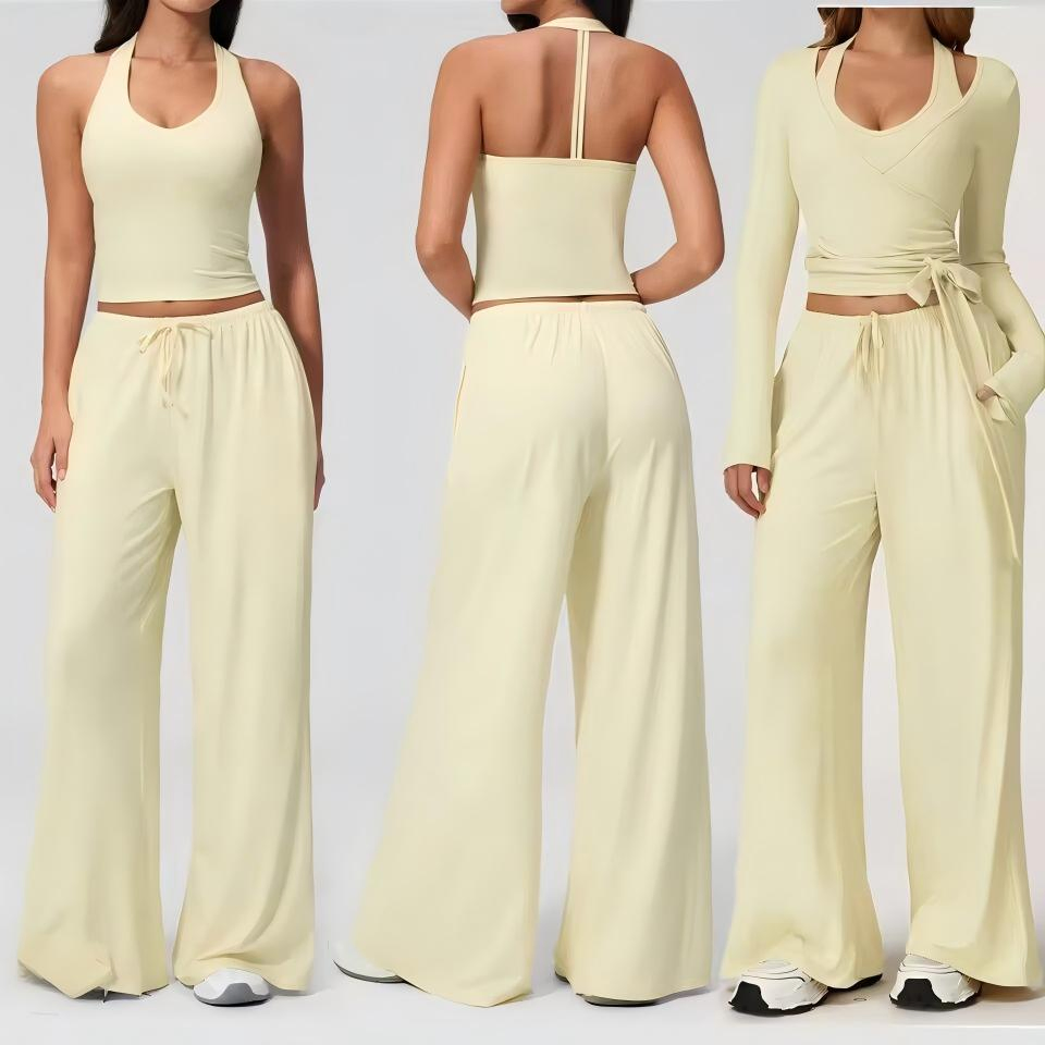 2/3 Conjunto de Fitness para Mulheres Roupas de Esporte Conjuntos de Yoga Sutiã de Yoga com Decote Profundo Calças Flare Traje Esportivo Roupas de Academia Femininas Respirável Push up Conjunto de Treino