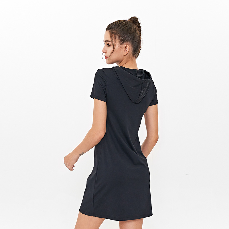 Vestido com Capuz em Alta Venda, Manga Curta, Vestido Casual, Roupas de Ginástica e Fitness