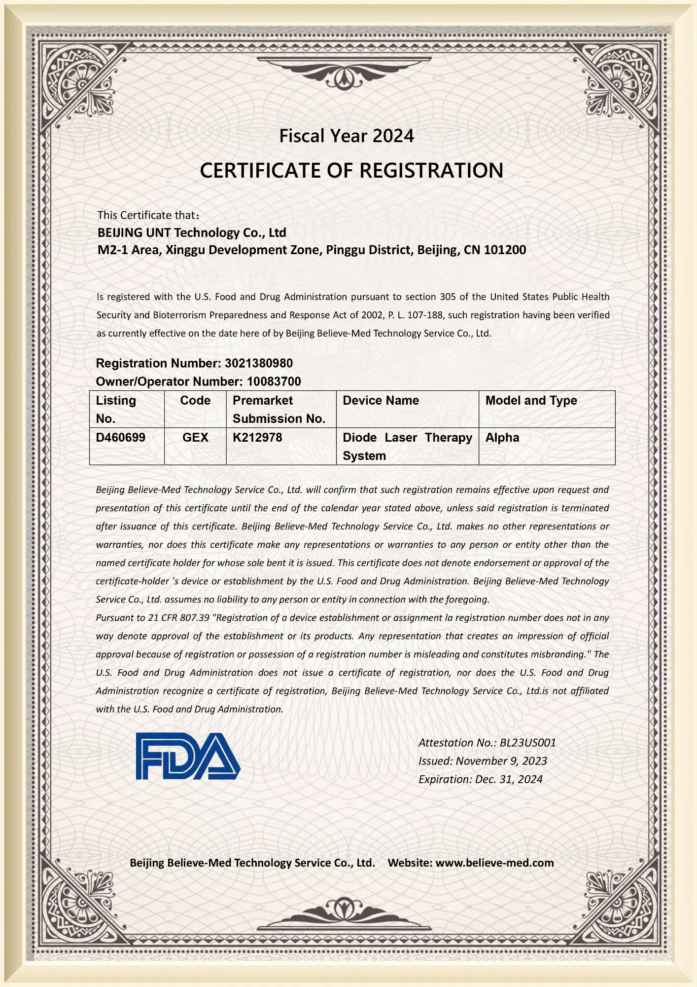 Certificate ISO 13485