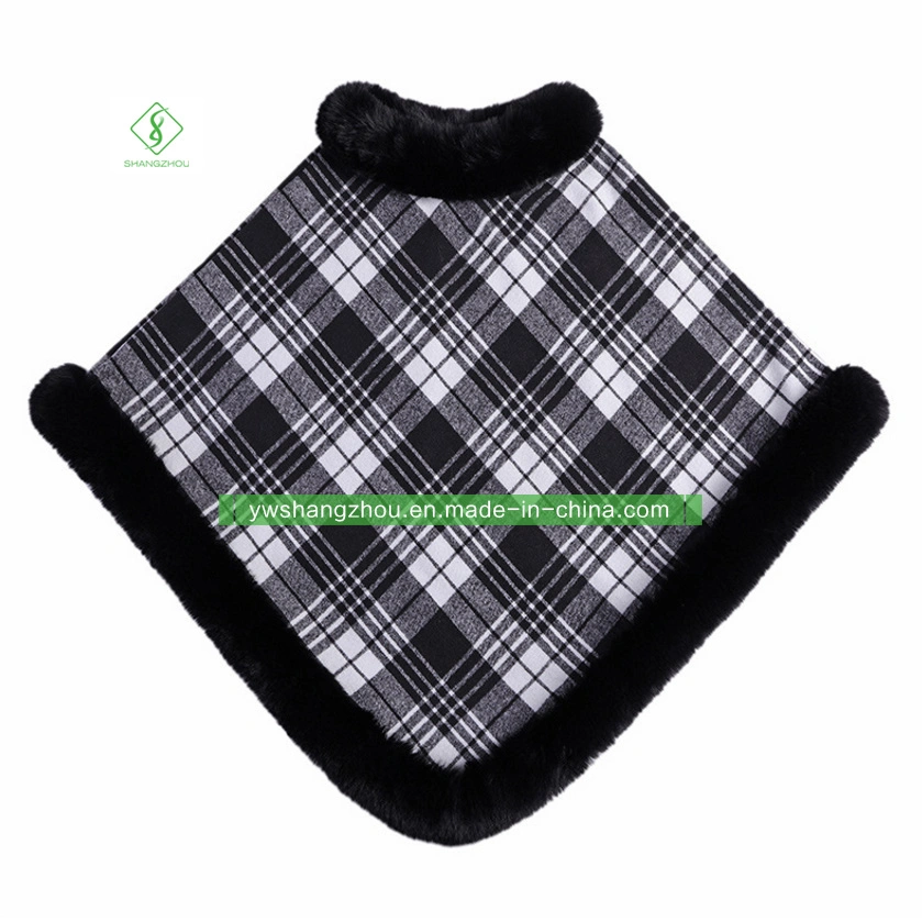 European Round Collar Plaid Women Sleeveless Cashmere Thickened Shawl Poncho
