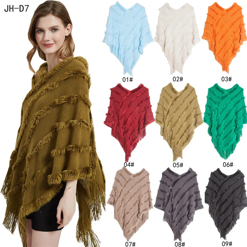 New Casual Style Ladies Comfortable Warm Outdoor Cape Women Cashmere Knit Cape Shawls
